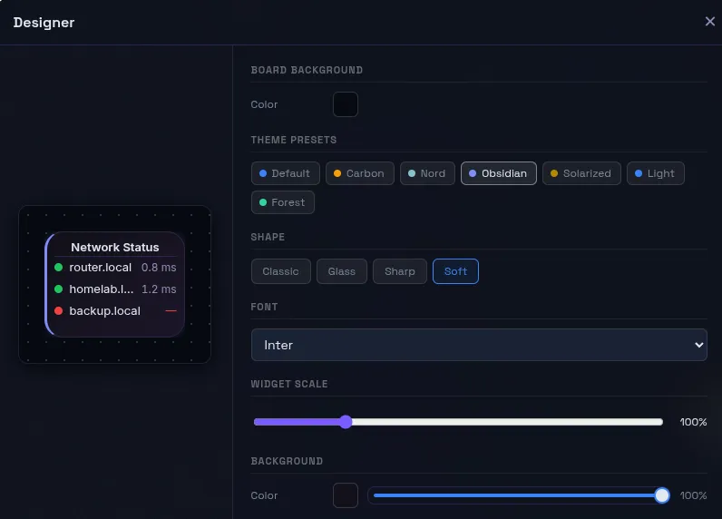 Per-widget designer and theme controls