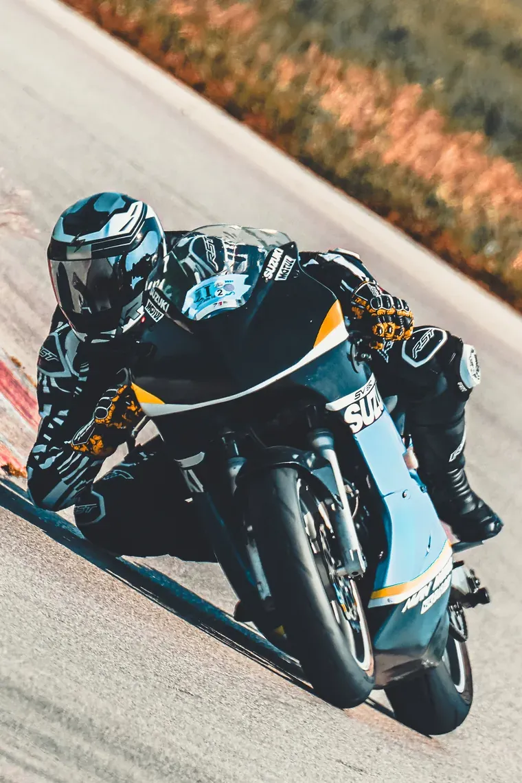 Cornering on a Suzuki at a track day